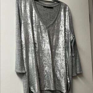 Silver Sequin Oversized 3/4 Sleeve Tunic